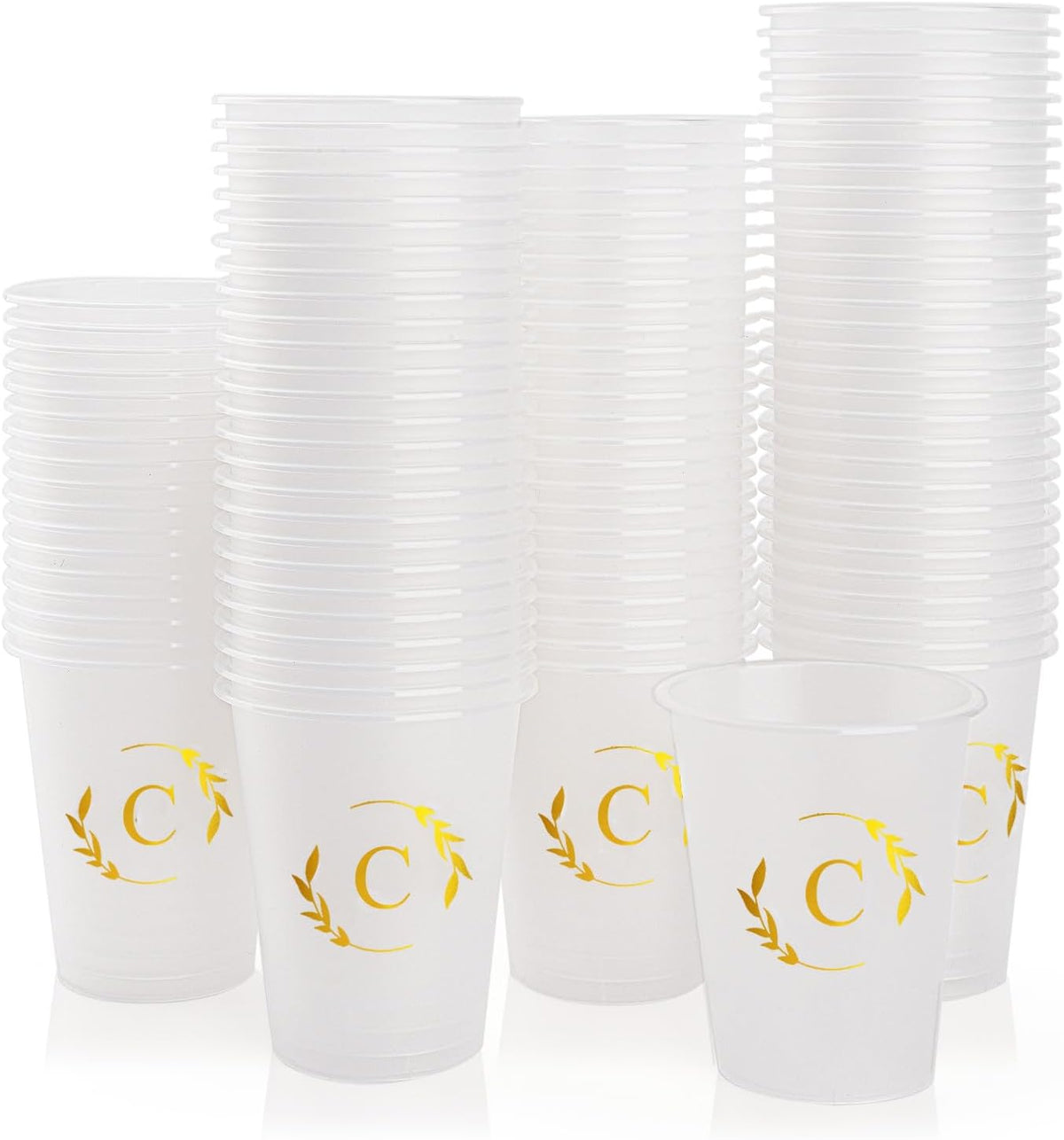 100 Monogrammed Cups Disposable Initial Plastic Cup 12 oz Wedding Personalized Cup for Wedding Reception Baby Shower Birthday Party(Letter C)
