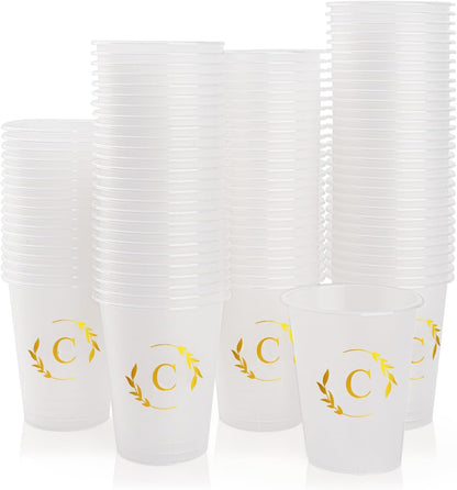 100 Monogrammed Cups Disposable Initial Plastic Cup 12 oz Wedding Personalized Cup for Wedding Reception Baby Shower Birthday Party(Letter C)