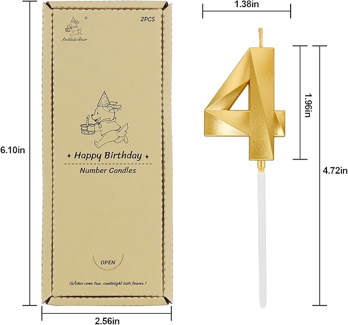 Birthday Candles, 1.96 Inch Number 40 Happy Birthday Candles, Number Candles Decoration for Birthday Party and Anniversary Celebration(Champagne Gold)