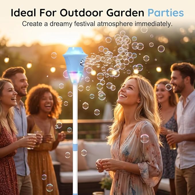 Standing Bubble Machine, Rechargeable Automatic Bubble Maker with Light Music, 3-Level Adjustable Heights, Detachable Bubble Wand for Outdoor Party Wedding and Event Decor (Red)