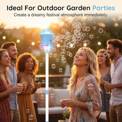 Standing Bubble Machine, Rechargeable Automatic Bubble Maker with Light Music, 3-Level Adjustable Heights, Detachable Bubble Wand for Outdoor Party Wedding and Event Decor (Red)