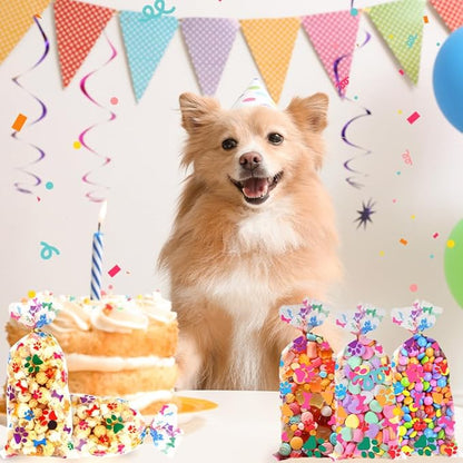 eowqeiur 50 PCS Colorful Plastic Dog Paw Cellophane Treat bags with Ties Goodie Candy Cookie Goody Gift Bags Pouches Clear Baby Shower Pet Puppy Birthday Party Favors Supplies Wrapping Stuffers(5x11)