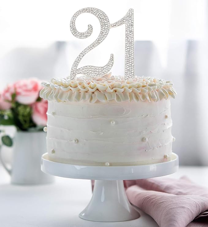 Bling Crystal Rhinestone 21 Birthday Cake Topper - Best Keepsake | 21st Party Decorations Silver