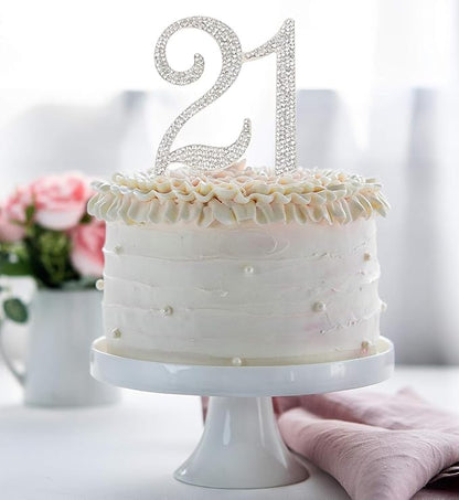 Bling Crystal Rhinestone 21 Birthday Cake Topper - Best Keepsake | 21st Party Decorations Silver