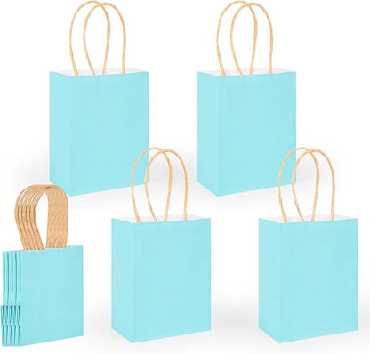 DjinnGlory 60 Pack Tiny Mini Small Blue Paper Gift Bags with Handles 6.3 x 4.7 x 2.75 Inch for Birthday Wedding Baby Shower Party Favors Goodies, Business Merchandise Shopping Kraft Bags