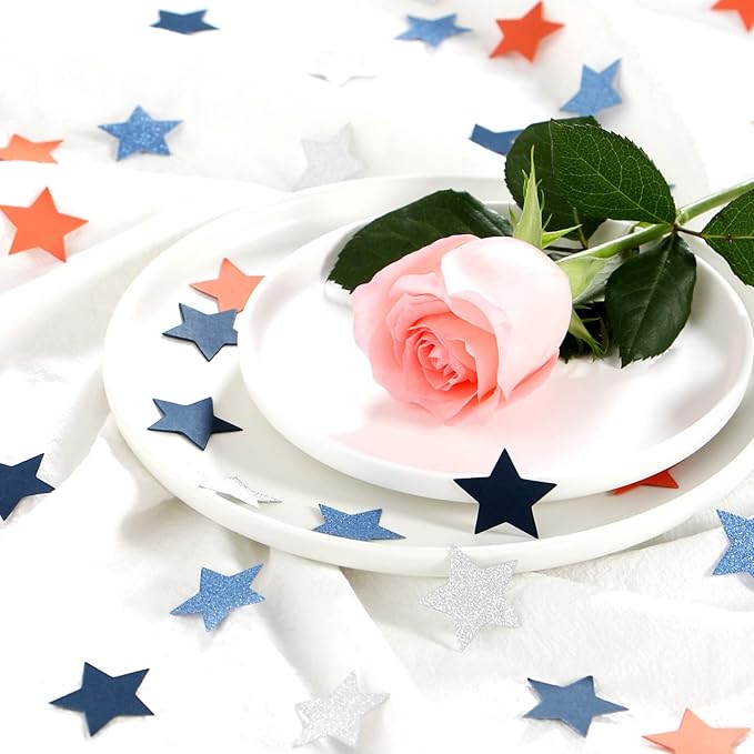 Blue-Silver Orange Space Party-Decorations Star-Confetti, 300pcs Graduation 2025 Glitter Paper Table Confetti Birthday Boy Baby Shower Decorations Lasting Surprise
