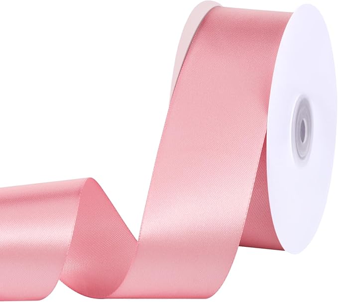 woric Pink Ribbon 1 1/2 Inch 60 Yards Single Faced Pink Satin Mothers Day Ribbon for Graduation Leis Handmade Roses Bows Wedding Garden Vase Decor Crafts Flower Bouquet
