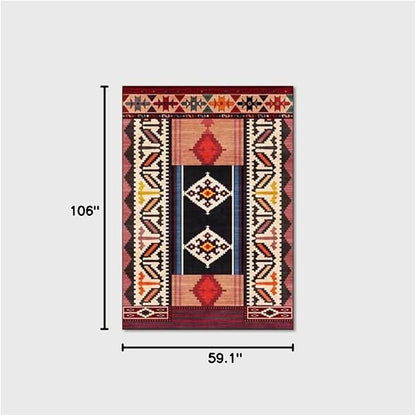 Vintage Boho Area Rugs Multicolor Ethnic Style Geometric Splicing Carpets Bedroom Living Room Kitchen Floor Mats Indoor Outdoor Non-Shedding Runner Rug Home Décor Carpet 5' X 9'