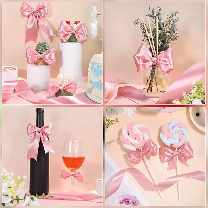 woric Pink Ribbon 1 1/2 Inch 60 Yards Single Faced Pink Satin Mothers Day Ribbon for Graduation Leis Handmade Roses Bows Wedding Garden Vase Decor Crafts Flower Bouquet