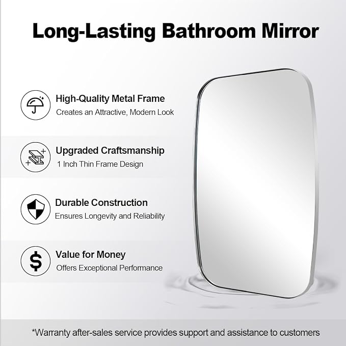 ANDY STAR Chrome Oblong Mirror, 36x40 Inch Polished Chrome Oval Mirror for Bathroom with Stainless Steel Metal Frame, Wall Mouned for Bathroom, Living Room, Entryway