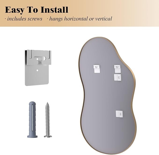 WEER Irregular Wall Mirror, 24x36 inch Gold Asymmetrical Wall Mounted Mirrors Decorative, Abstract Wavy Aluminum Alloy Frame for Bathroom, Bedroom, Living Room, Entryway