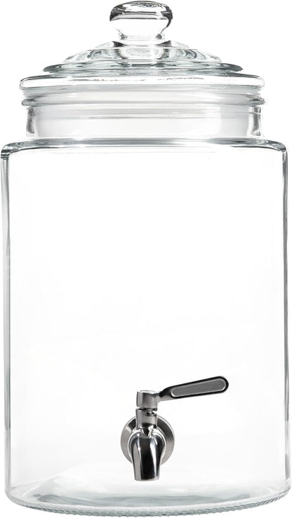 Large Glass Drink Dispenser with Spout – 1.5 Gallon Tall Mason Jar Style Beverage Server with Airtight Lid & Metal Spigot for Water, Tea, Juice, Punch, or Cocktails
