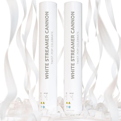 2 Pack Streamer Cannon Confetti Poppers | Biodegradable White Streamers | TUR Party Supplies | Launches Up to 25ft | Giant (12 in) | Party Poppers for Graduation, Birthdays, Weddings, and Memorial Day