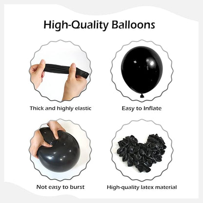FOTIOMRG 110pcs Black Balloon Garland Arch Kit, 18 12 10 5 inch Black Latex Balloons Different Sizes Pack for Birthday Graduation Baby Shower Father's Day Party Decorations
