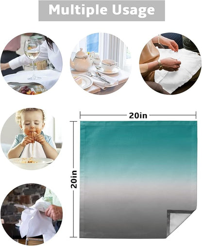 Cloth Napkins Teal Grey Ombre Set of 4 Dinner Napkins Paper Soft Durable Washable Table Napkin Turquoise Gradient Gradual Color Reusable Napkins for Family Dinners Weddings and Everyday Use 20x20 Inch