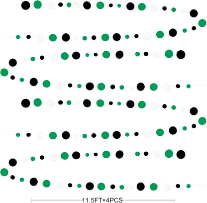 46 Ft Black Green Party Decorations Polka Dots Garlands Green and Black White Hanging Paper Circle Dots Streamer for Birthday Graduation Wedding Baby Shower Soccer Video Game Party Decoration Supplies