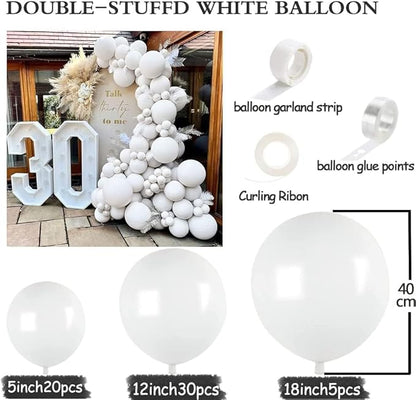 Double Stuffed White Balloon Garland - Pastel White Balloons Different Sizes 18/12/5 Inch Matte Latex Arch for Birthday Baby Shower Bridal Shower Wedding Easter Party Decorations