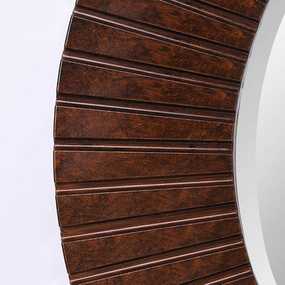 Chende 36'' Circle Mirror with Wood Frame, Large Decorative Mirror for Living Room, Farmhouse Bathroom Mirrors with Bronze Groove Finish for Entryway, Bedroom