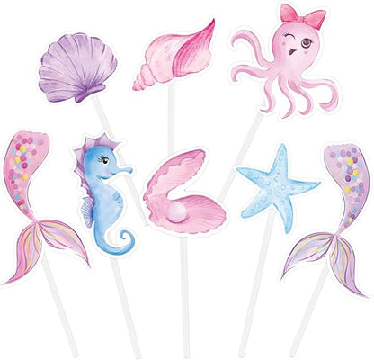 WERNNSAI 32PCS Mermaid Cupcake Toppers - Glitter Mermaid Birthday Decorations Under the Sea Cake Toppers Birthday Party Cake Decorations for Girls Kids Baby Shower