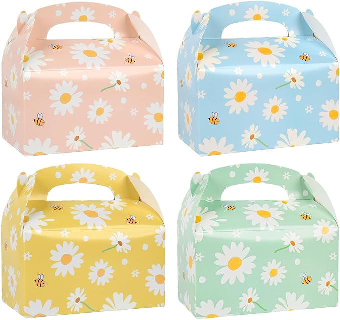 DjinnGlory 36 Pack Cute Daisy Party Favor Treat Boxes, Small Flowers Gable Boxes for Kids Parties Giveaways and Small Busniess 6.18x3.58x3.39 Inches