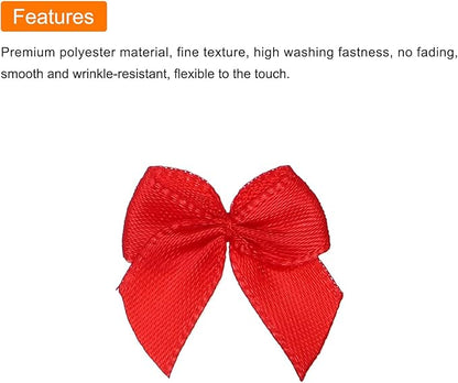 MECCANIXITY 50Pcs Mini Ribbon Bow 1" Mini Fabric Satin Ribbon Flower Bows for Craft DIY Sewing Wedding Birthday Party Red