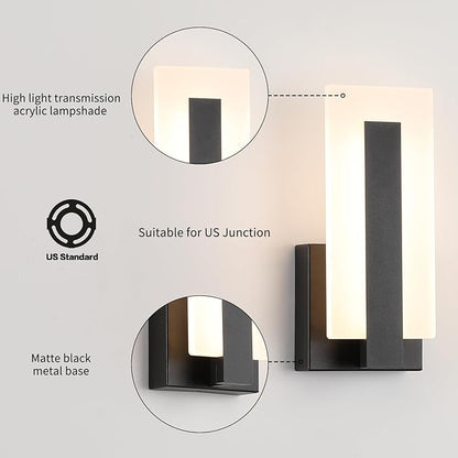 Joosenhouse Modern LED Wall Sconce Dimmable Wall Mounted Lamp Set of 2, Black 3000K Warm White Wall Lamp, Hardwired Bathroom Vanity Light, Indoor Wall Lights for Hallway, Bedroom, Study, Living Room.