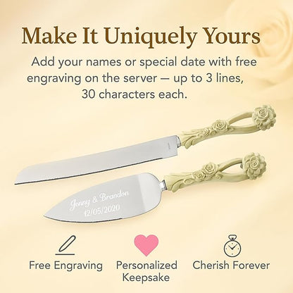 GIFTS INFINITY Personalized Wedding Cake Knife and Server Set with Engraving – Cake Cutting Utensil Set, Keepsake Gift for Wedding, Anniversary, Reception, Birthday & Other Occasions (2554)