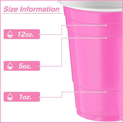 Lounsweer 100 Pack 16 Ounce Christmas Plastic Party Cups Disposable Heavy Duty Drinking Water Cups for Holiday Christmas Festival Wedding New Year Birthday Party Supplies(Pink)