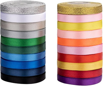 LIUYAXI Rainbow Ribbon Solid Color Assortment 18 Colors & 2 Glitter Metallic Colors,Perfect for Gift Wrapping Happy Birthday Party Decorations, 3/8" X 5 Yard Each Total 50 Yds Per Package