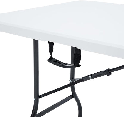 VECELO 6Ft Folding Table,Indoor Outdoor Portable Picnic Plastic Table with Mesh Trash Bag,Heavy Duty Foldable Camp Desk with Handle Legs for Dining Wedding&Party,Pearl White
