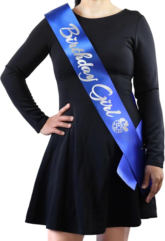 Birthday Girl Sash, Disco Cow Birthday Sash for Cowgirl Funny Birthday Gift Ideas Suppiles, Royal Blue+ Silver Foil