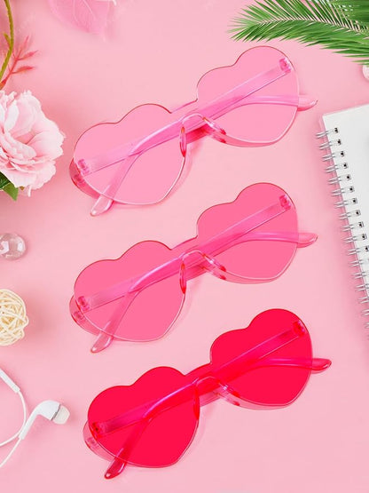 12 Pairs Heart Shaped Sunglasses for Women Colorful Glasses Fun Trendy Transparent Heart Sunglasses Party Favor (Pink Series)