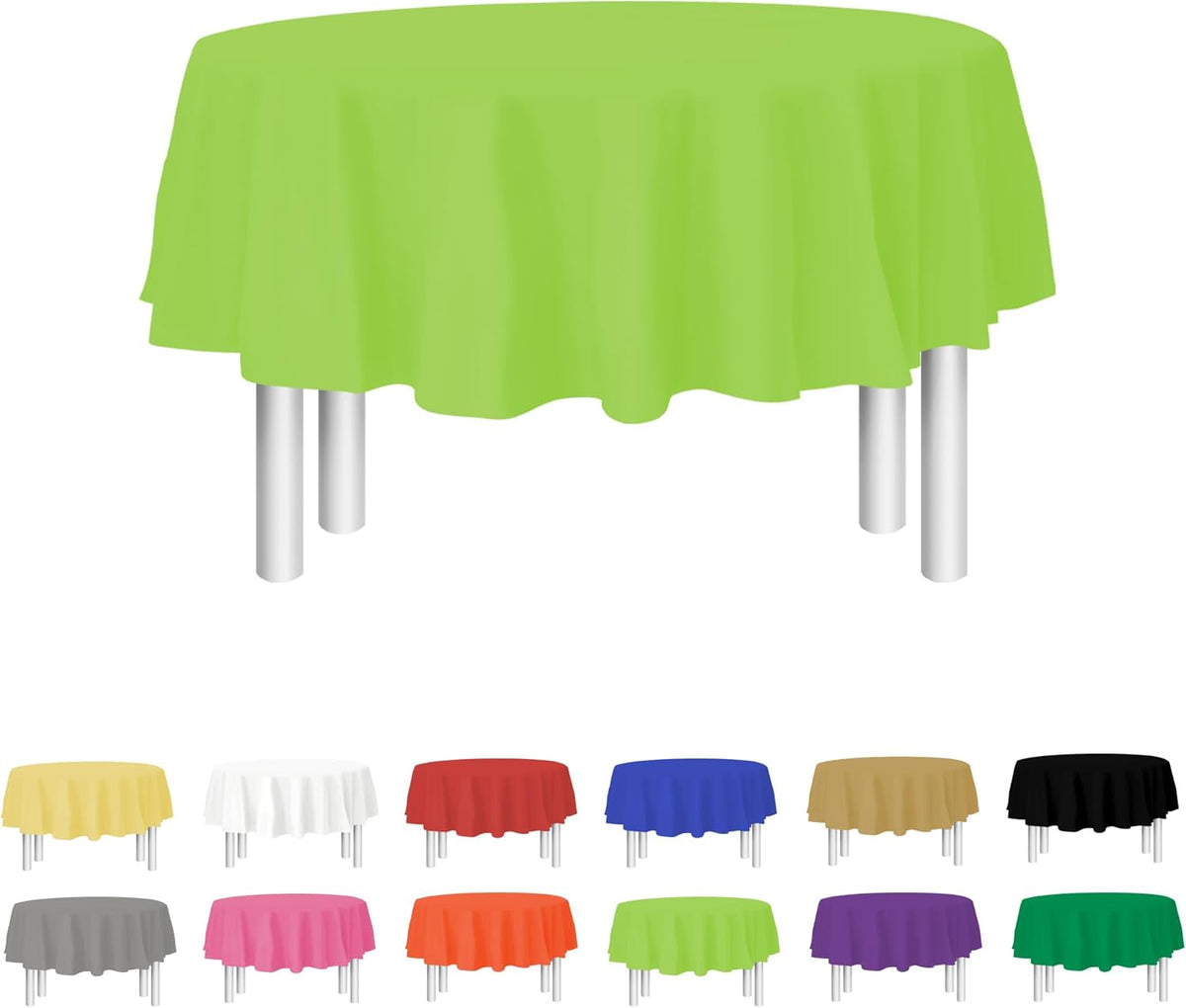 Lime Green Disposable Plastic Tablecloth for Round Tables (12 Pack) 84 inches Table Cloths for Parties, Events & Weddings, Indoors & Outdoors, Plastic Table Cover
