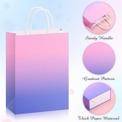 Pajean 24 Pack Ombre Gift Bags with Tissues Paper Gradient Paper Gift Bag with Handles Rainbow Party Favor Bags Kraft Goodies Treat Bag for Birthday Baby Shower Wedding Party Favors Supplies