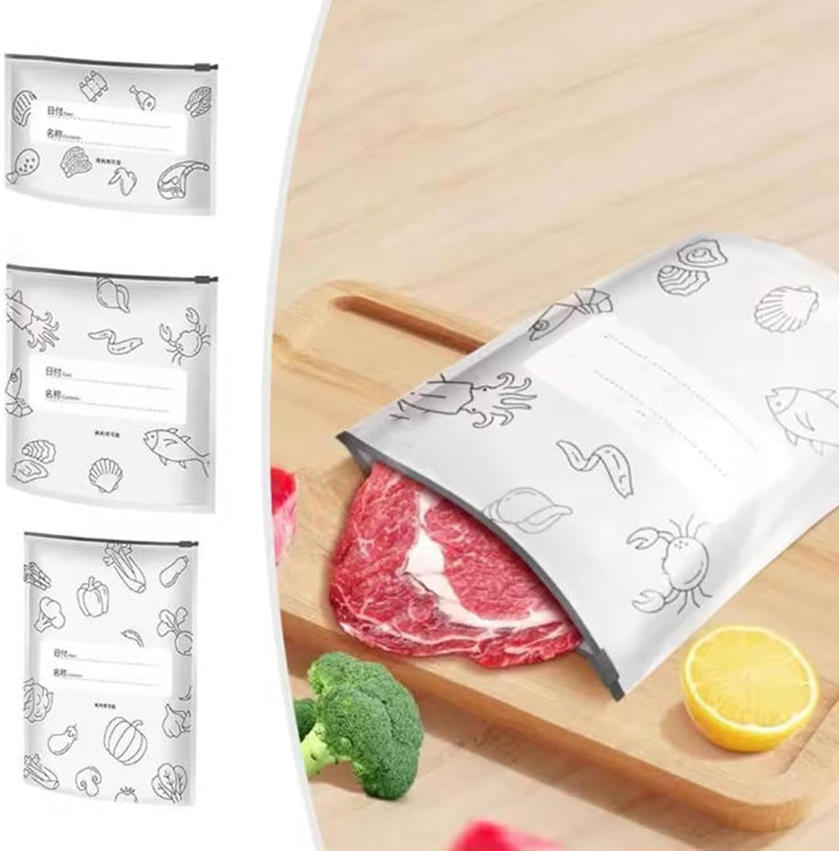 Reusable Aluminum Foil Sealable Storage Bags, 2026 New Resealable Vacuum Zipper Pouches for Food, Stand Up Foil Sealable Bags with Label and Zip Lock for Vegetable Fruit Meat (30Pcs, Small)