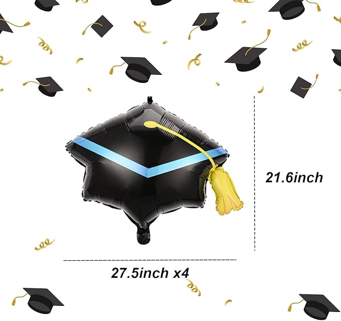 Graduation Cap Balloons -4pcs Large Academic Grad Cap Balloon Graduations Hat Foil Balloons for Class for 2026 Graduation Party Decorations