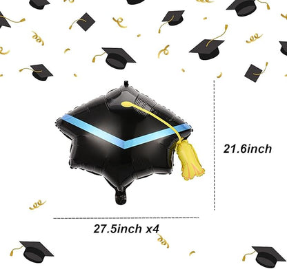 Graduation Cap Balloons -4pcs Large Academic Grad Cap Balloon Graduations Hat Foil Balloons for Class for 2026 Graduation Party Decorations