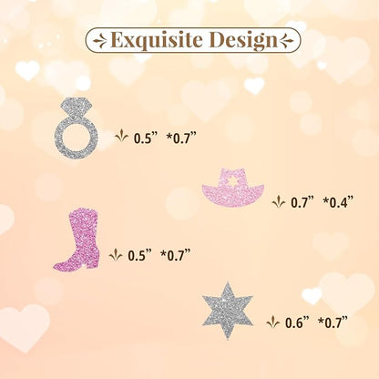 120pcs Cowgirl Bachelorette Confetti, Let's Go Girls Bridal Shower Table Confetti, Silver&Pink Glitter Nashville Bachelorette Party Table Decoration, Western Bridal Shower Party Supplies