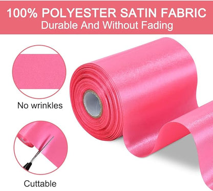 TONIFUL 4 Inch Wide Hot Pink Shocking Pink Solid Satin Ribbon 22yd Fabric Large Ribbon for Cutting Ceremony Grand Opening Chair Sashes Table Hair Car Bows Floral Craft Sewing Wedding Party Decoration