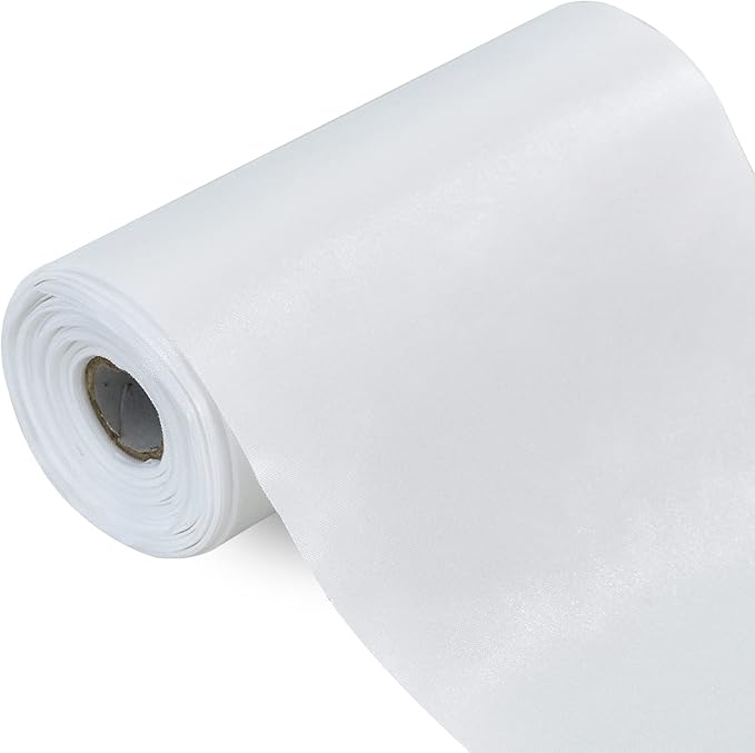 TONIFUL 6 inch x 22yd Wide White Satin Ribbon Solid Fabric Large Ribbon for Grand Opening Cutting Ceremony Wedding Birthday Party Decoration Gift Craft Chair Sash Table Car Bows Indoor or Outdoor