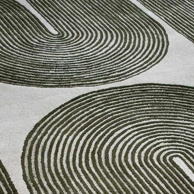 Modern Handmade Wool Area Rug, Abstract Curved Line Geometric Carpet for Living Room Bedroom, Contemporary Tufted Indoor Rug with Soft Pile and Cotton Backing (Olive, 10' x 14')