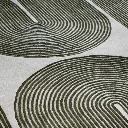 Modern Handmade Wool Area Rug, Abstract Curved Line Geometric Carpet for Living Room Bedroom, Contemporary Tufted Indoor Rug with Soft Pile and Cotton Backing (Olive, 10' x 14')