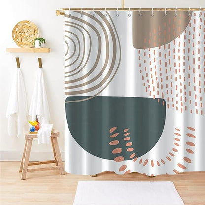 Boho Extra Long Shower Curtain, Mid Century Modern Abstract Minimalist Beige Neutral Machine Washable Waterproof Fabric for Bathroom Decor Bathtub with 12 Hooks 72Wx84H
