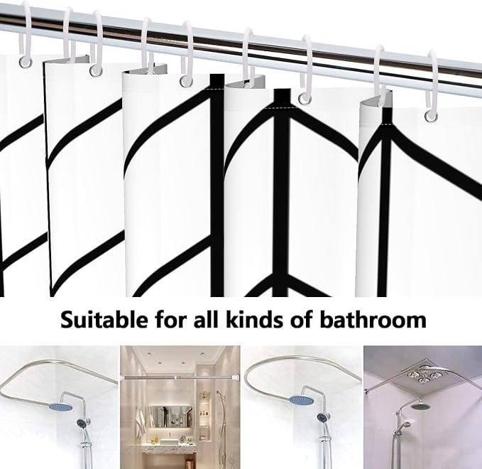 Boho Herringbone Shower Curtains Black White Zig Zag Geometric Bathroom Curtain Minimalist Abstract Polyester Shower Curtain Sets for Bathroom Extra Long 69x70 in with 12 Hooks