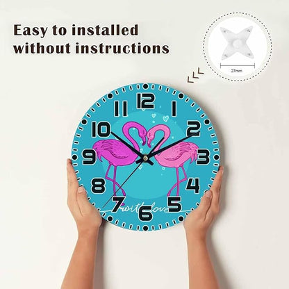 Flamingos Wall Clock Two Pink Ones Battery Powered Wall Clock Silent Non Ticking 10 Inch for Living Room, Kitchen, Home,Bathroom, Bedroom