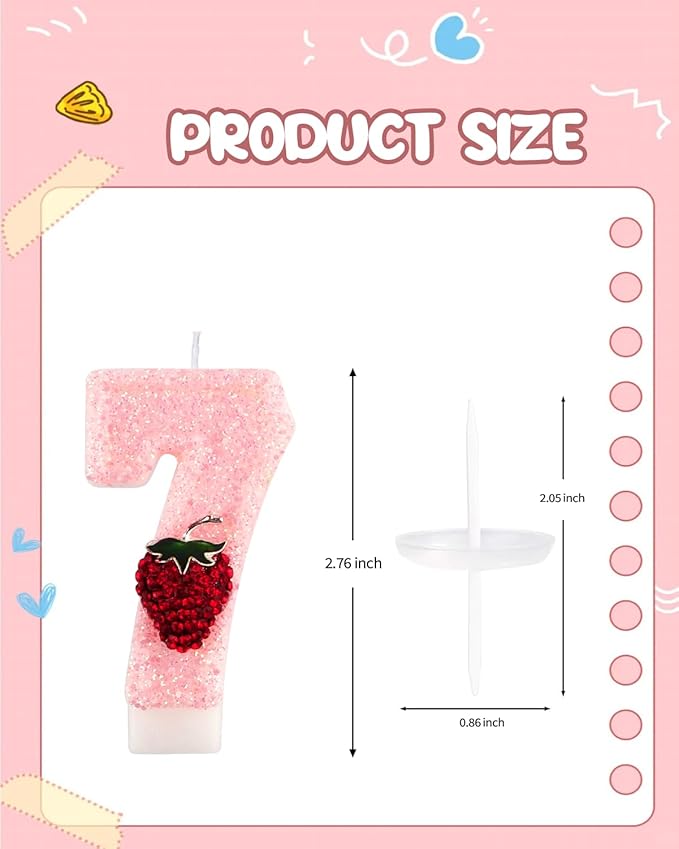 Birthday Candles for Cake, Pink Number Candles, Cake Candles with Greeting Card for Birthday Party Wedding Anniversary Celebrations (Strawberry 7 Candle)
