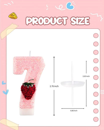Birthday Candles for Cake, Pink Number Candles, Cake Candles with Greeting Card for Birthday Party Wedding Anniversary Celebrations (Strawberry 7 Candle)