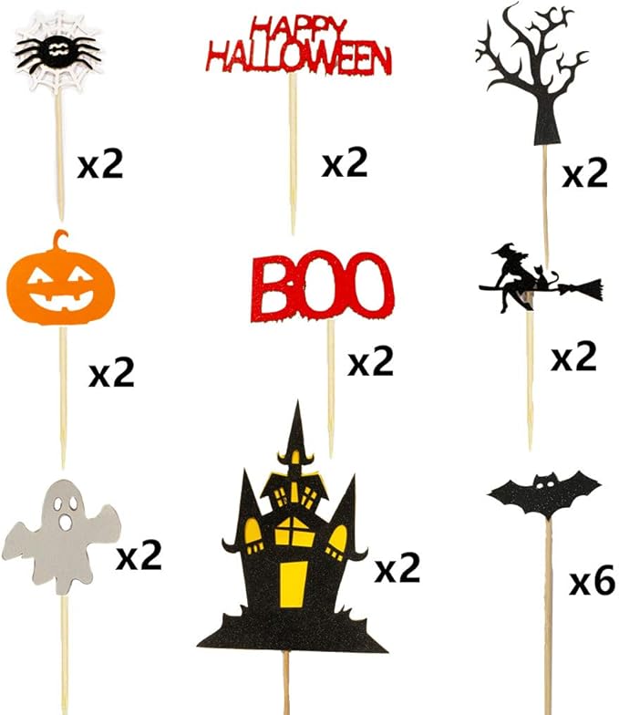 Set of 22 Halloween Cake Topper Cupcake topper Haunted House Cake Topper Halloween Cake Decoration Ghost Cake Decoration Pumpkin Cupcake for Wizard Party Ghost Spider Party