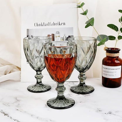 Pure Grey Wine Glasses 6Pcs a Set Solid Colors Glass Goblets Colorful Dishwasher Safe Colored Glassware With An Embossed Vintage Colored Goblets Pattern Like Crystal (Glass, Grey)