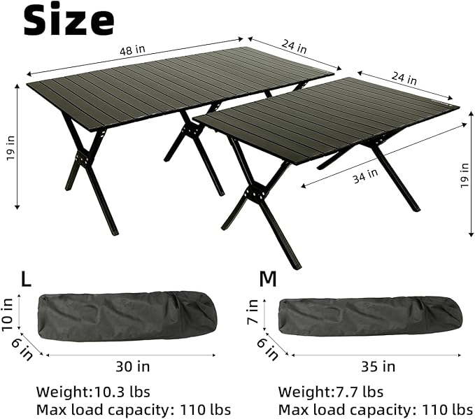 ROCK CLOUD Folding Camping Table Aluminum Portable Roll-Up Picnic Table 4-6 Person for BBQ Backyard Patio Party, 48x24 in, Wood Grain